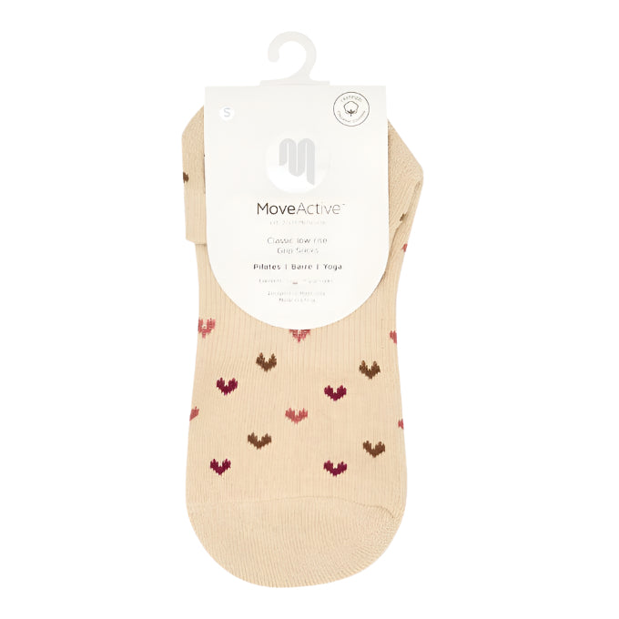 Classic Low Rise Grip Socks - Hearts Aflutter Beige