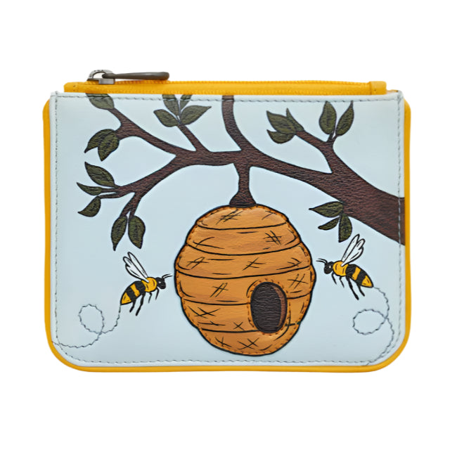 Zip Top Leather Purse Small - Bee Hive