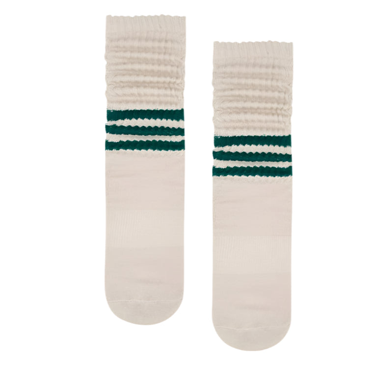 Scrunch Grip Socks - Oat Emerald Stripe Slouch