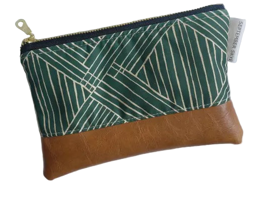 Cotton Coin Purse - Dark Green Geometric
