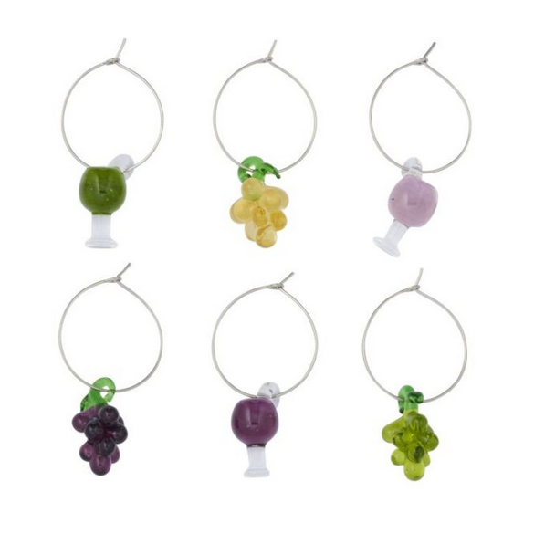 Vino Set of 6 Glass Wine Charms