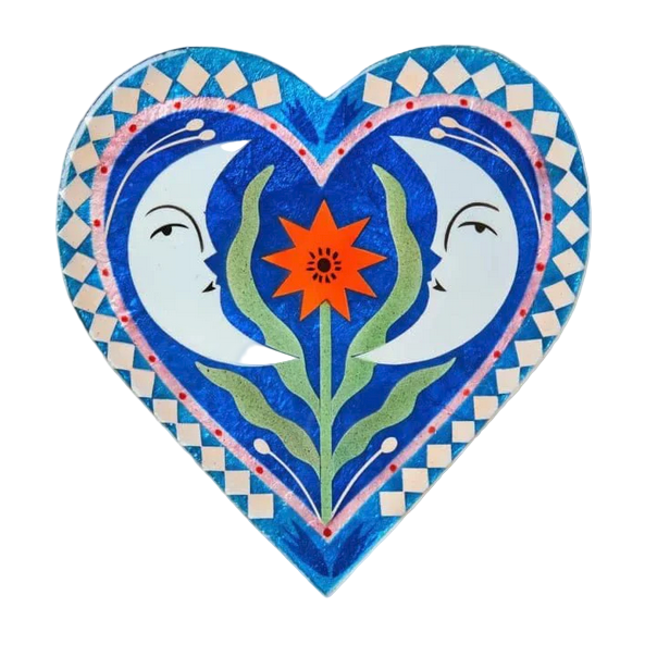 Capiz Shell Art Tile - Fable Moon Blue Heart