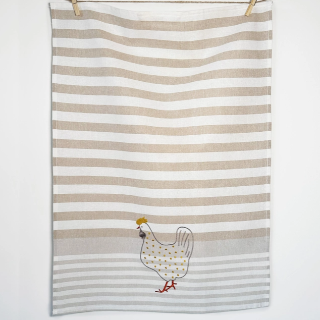 Linen & Cotton Tea Towel - Landlust "Country" Pearl Chicken
