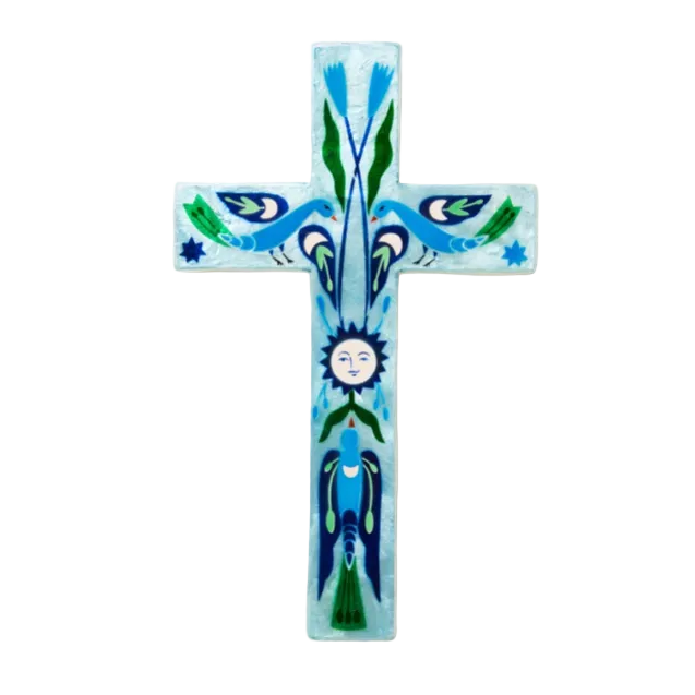 Capiz Shell Art Tile - Fable - Blue Sun Large Cross