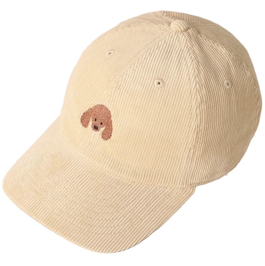 Embroidered Baseball Cap Corduroy - Poodle - Sand