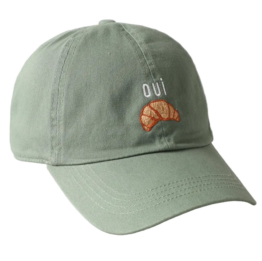 Embroidered  Baseball Cap - Oui Croissant - Sage