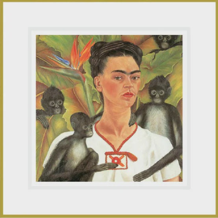 Ikonink Framed Card - Frida Kahlo Self Portrait With Monkeys