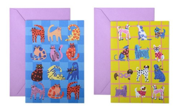 Set of 8 Notecards - Cats & Dogs