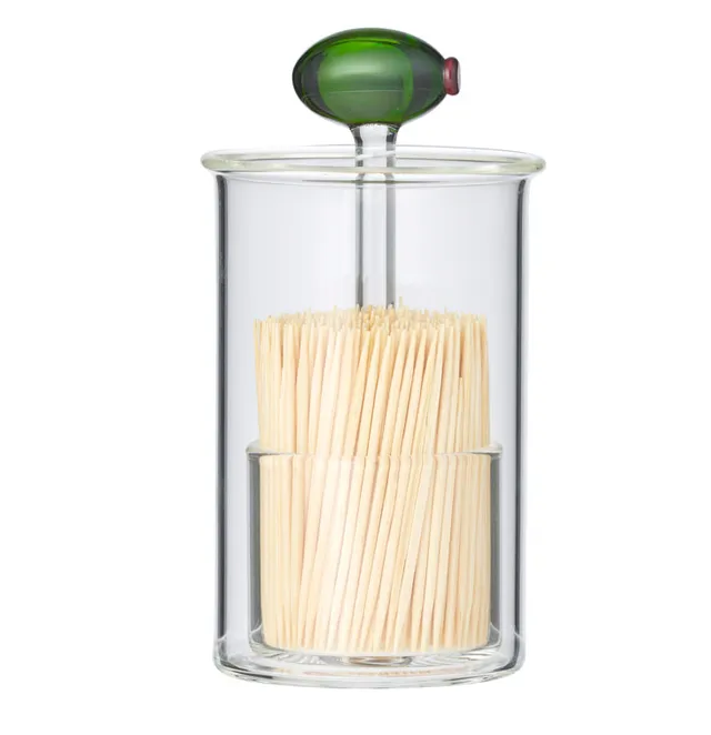 Olive Glass Toothpick Holder