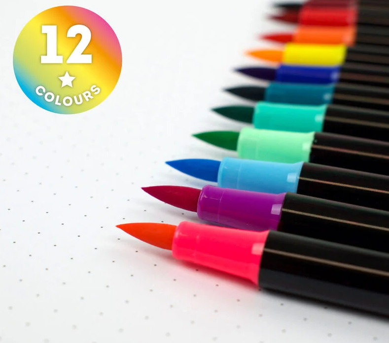 Set of 12 Brush Markers - Rainbow Colours