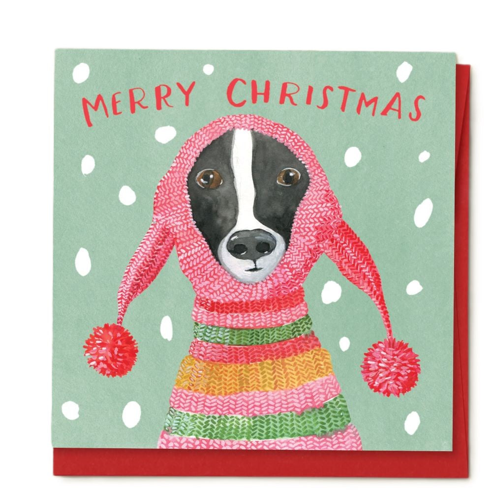 Merry Christmas Dog With Beanie Card