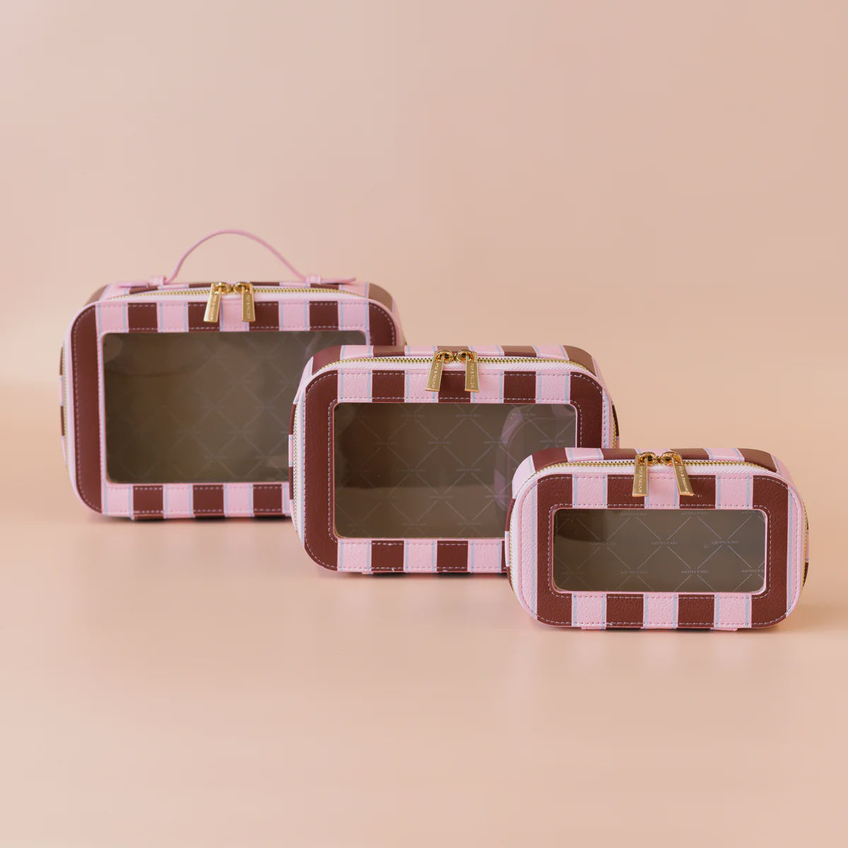 Burgundy Stripe Cosmetic Nested Trio Set