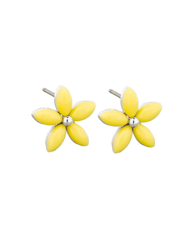 Petal Flower Stud Earrings, Lemon - Silver