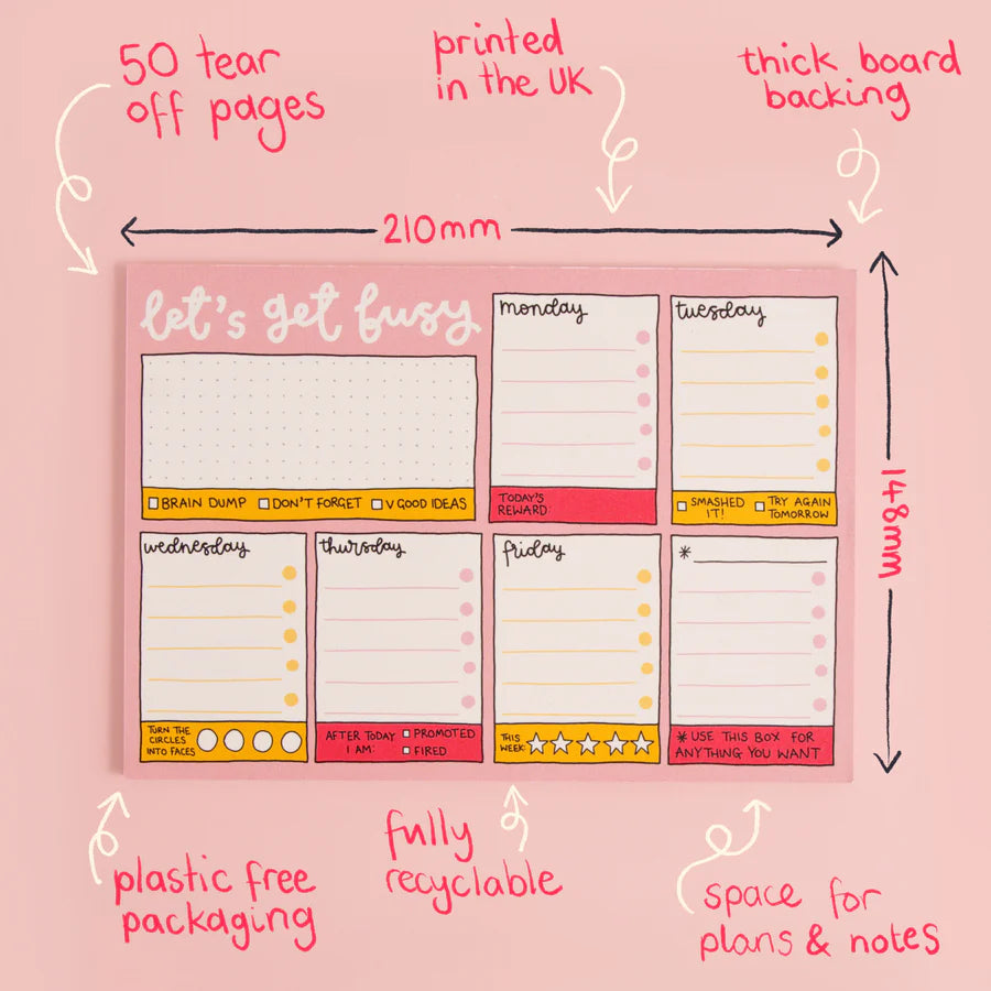 A5 Notepad - Weekly Planner - Lets Get Busy