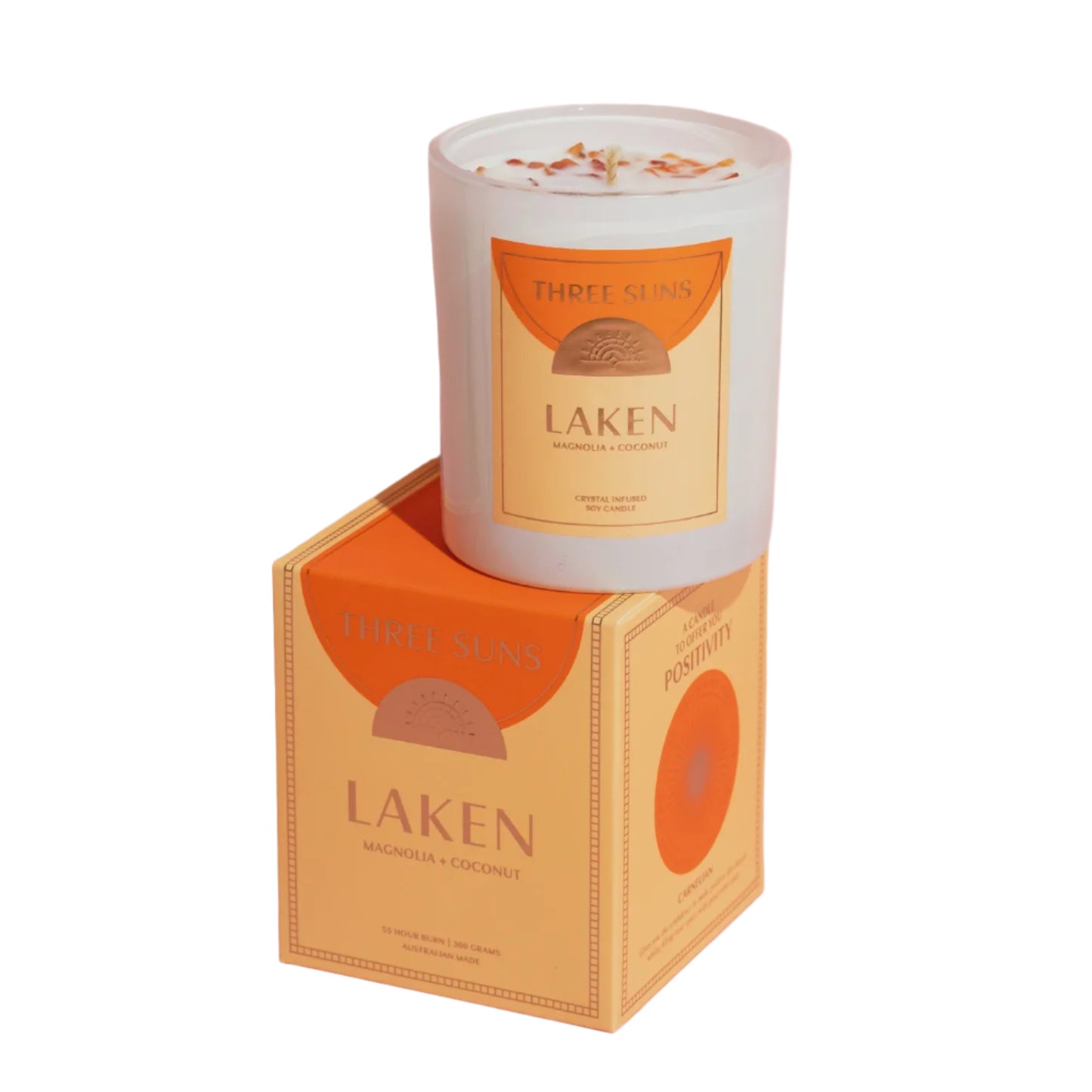 Crystal Infused Candle of Positivity - Laken - Magnolia & Coconut