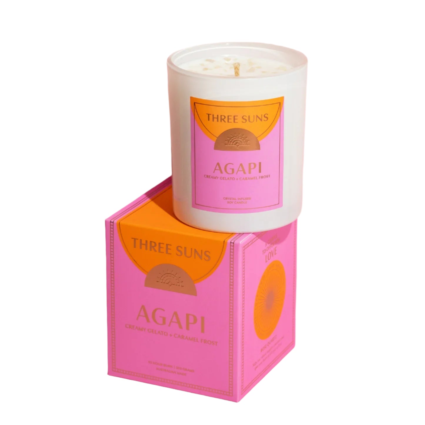 Crystal Infused Candle of Love - Agapi - Creamy Vanilla Gelato & Caramel Frost
