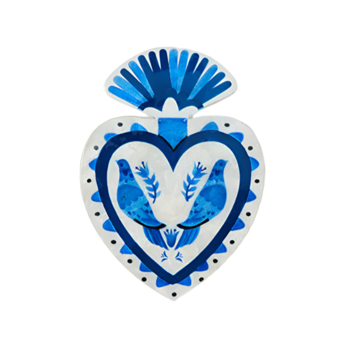 Capiz Shell Art Tile - Pajaro Heart - Blue