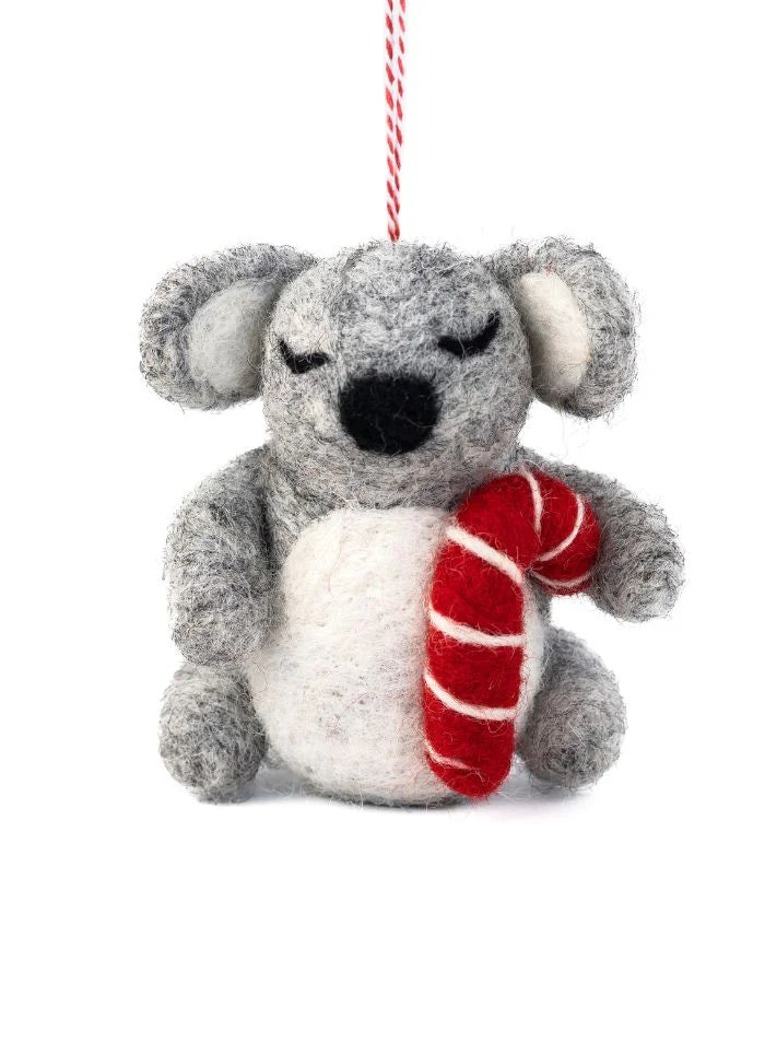 Handcrafted Christmas Decoration - Koala Candy Cane