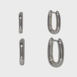 V Shape Hinged Earrings (Pair) - Silver
