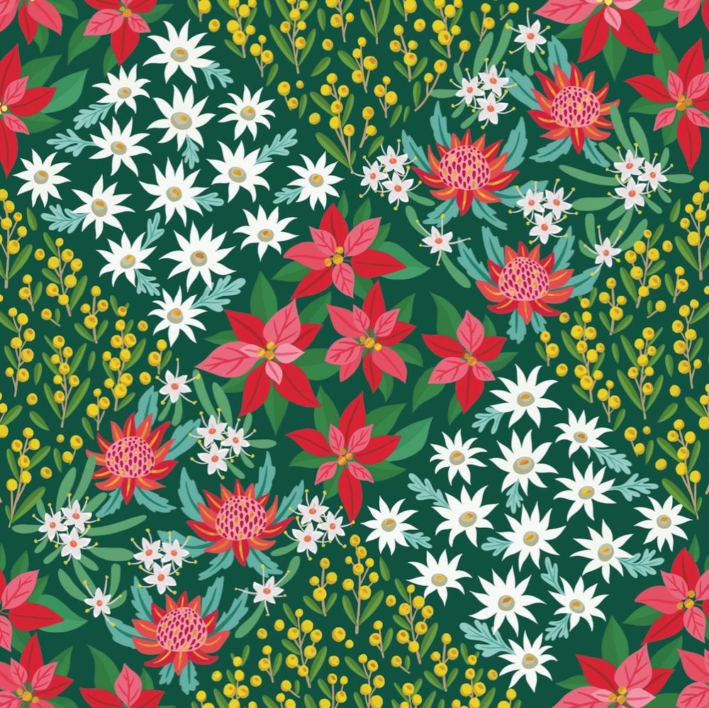 Christmas Cards Set of 10 - Patchwork Flowers