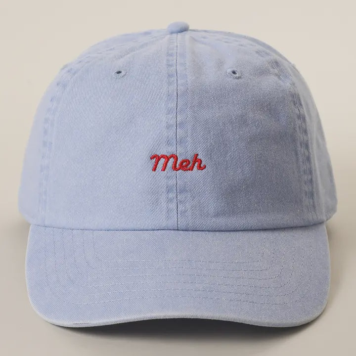 Embroidered Baseball Cap - Meh - Sax Blue