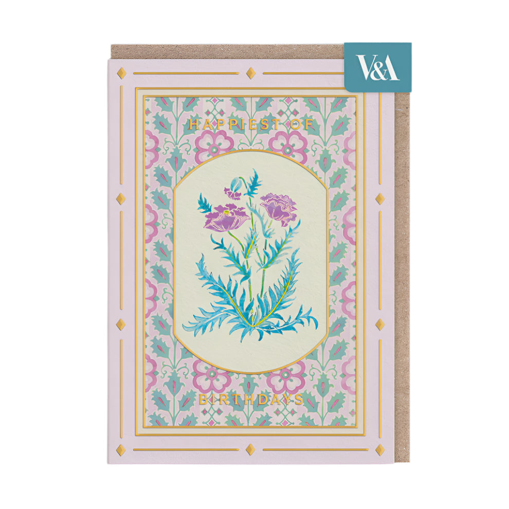 V&A Happiest Of Birthdays Purple Poppies Card