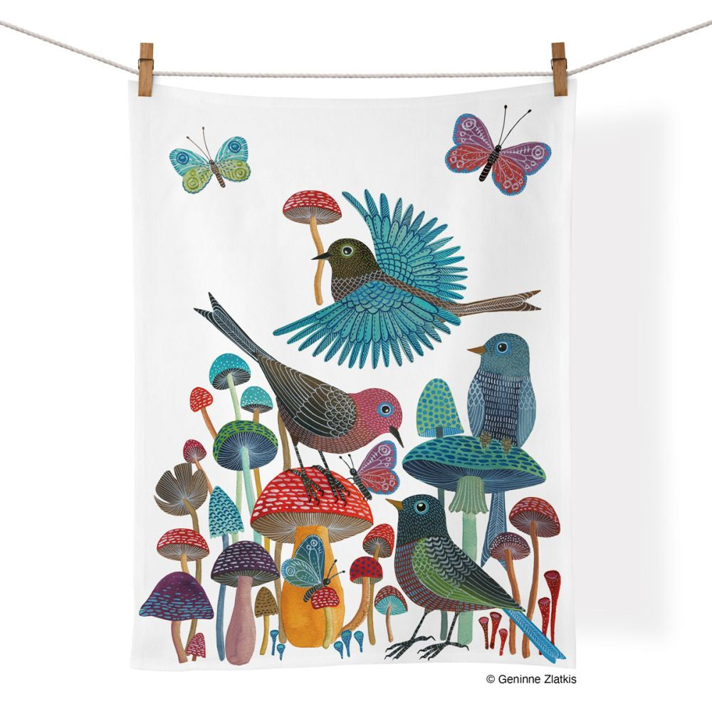Cotton Tea Towel - Mushroom Garden