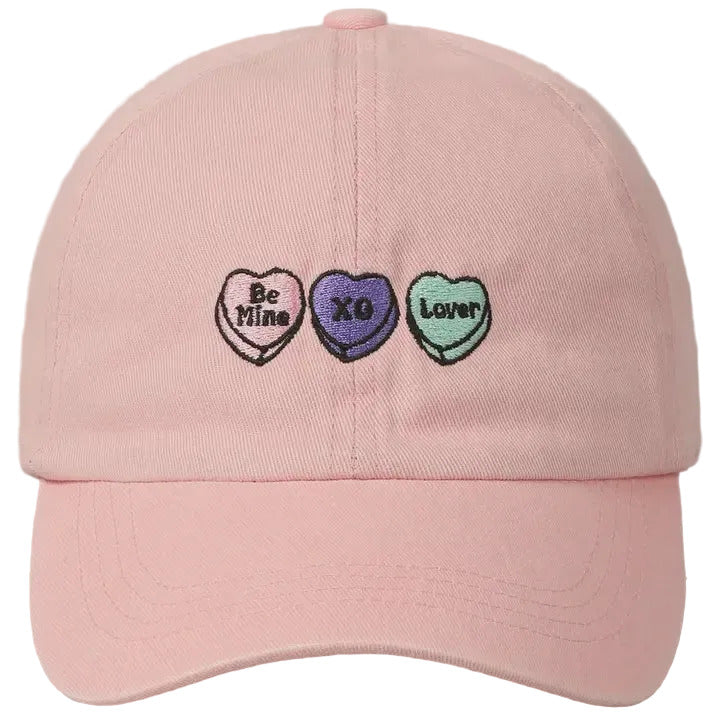 Embroidered Baseball Cap - Be Mine Xo Lover Hearts Pink