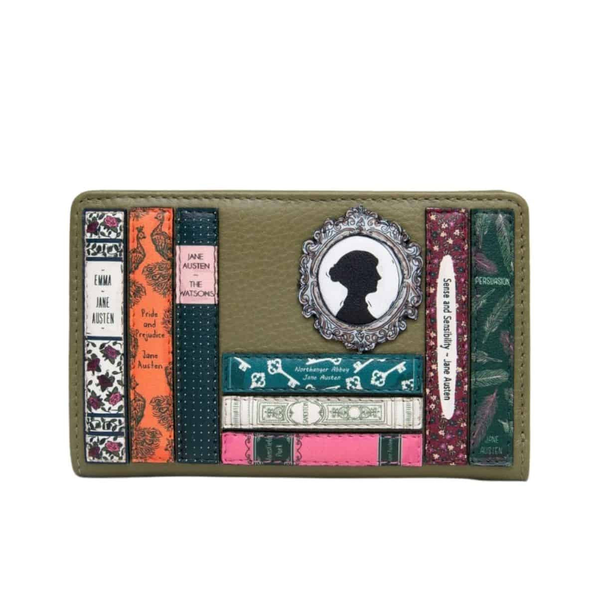 Leather Oxford Purse - Jane Austen Bookworm Olive