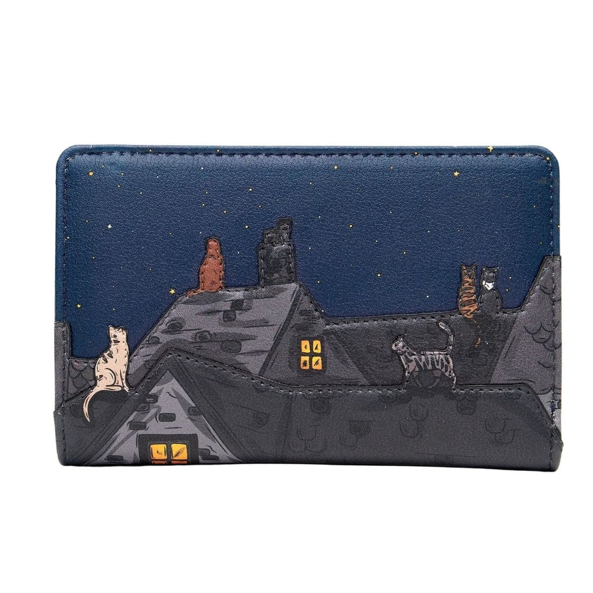 Leather Oxford Purse - Stargazing Cats Black