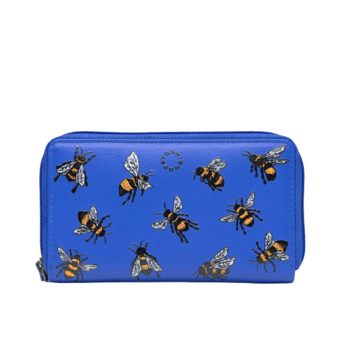 Zip Around Purse with Wrist Strap - Blue Sweet Bees