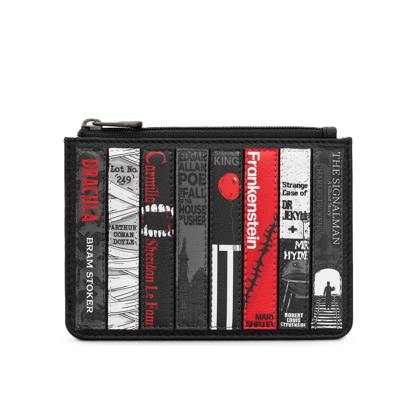 Zip Top Leather Purse - Bookworm Horror Black