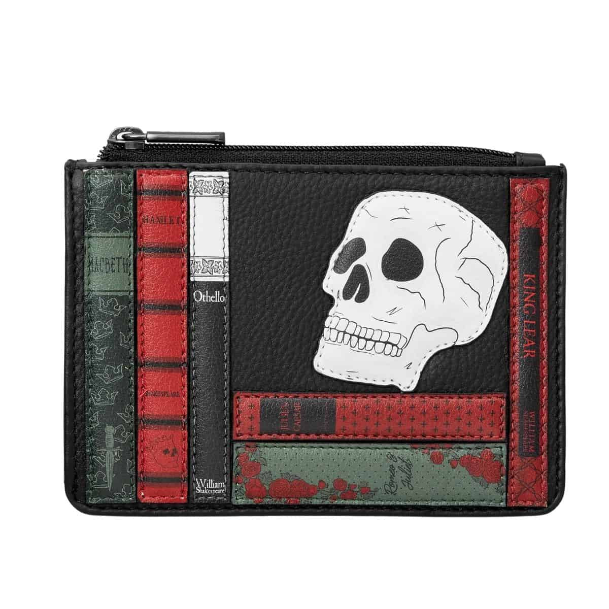 Zip Top Leather Purse - Shakespeare Bookworm Black