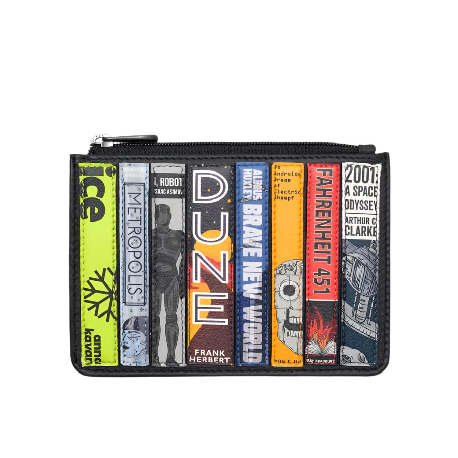 Zip Top Leather Purse - Sci-Fi library Black