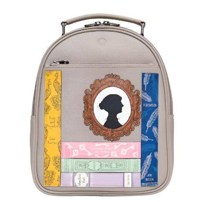 Leather Backpack - Bookworm Austen, Warm Grey