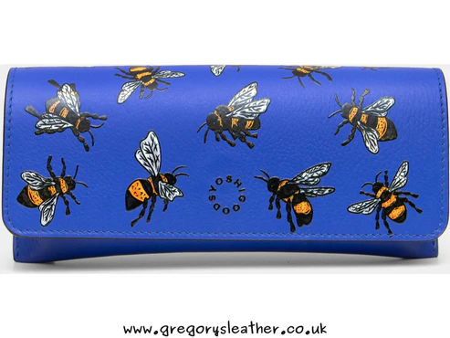 Leather Glasses Case -  Sweet Bee Blue