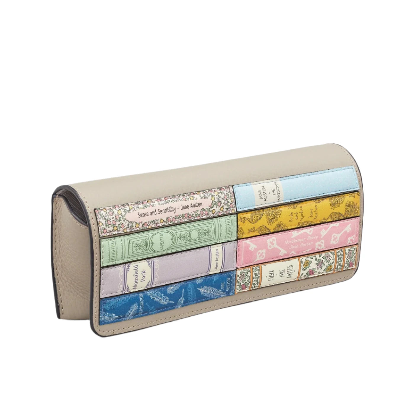 Leather Glasses Case - Bookworm Austen  Warm Grey