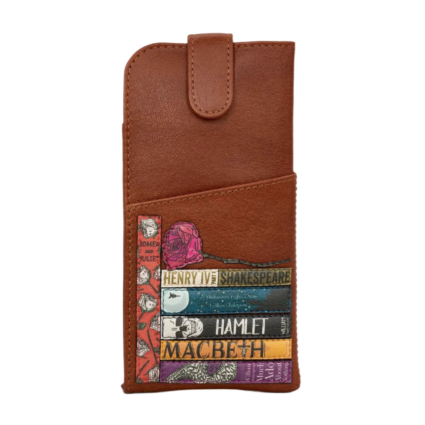 Leather Glasses Case With Tab - Bookworm Shakespeare  Brown