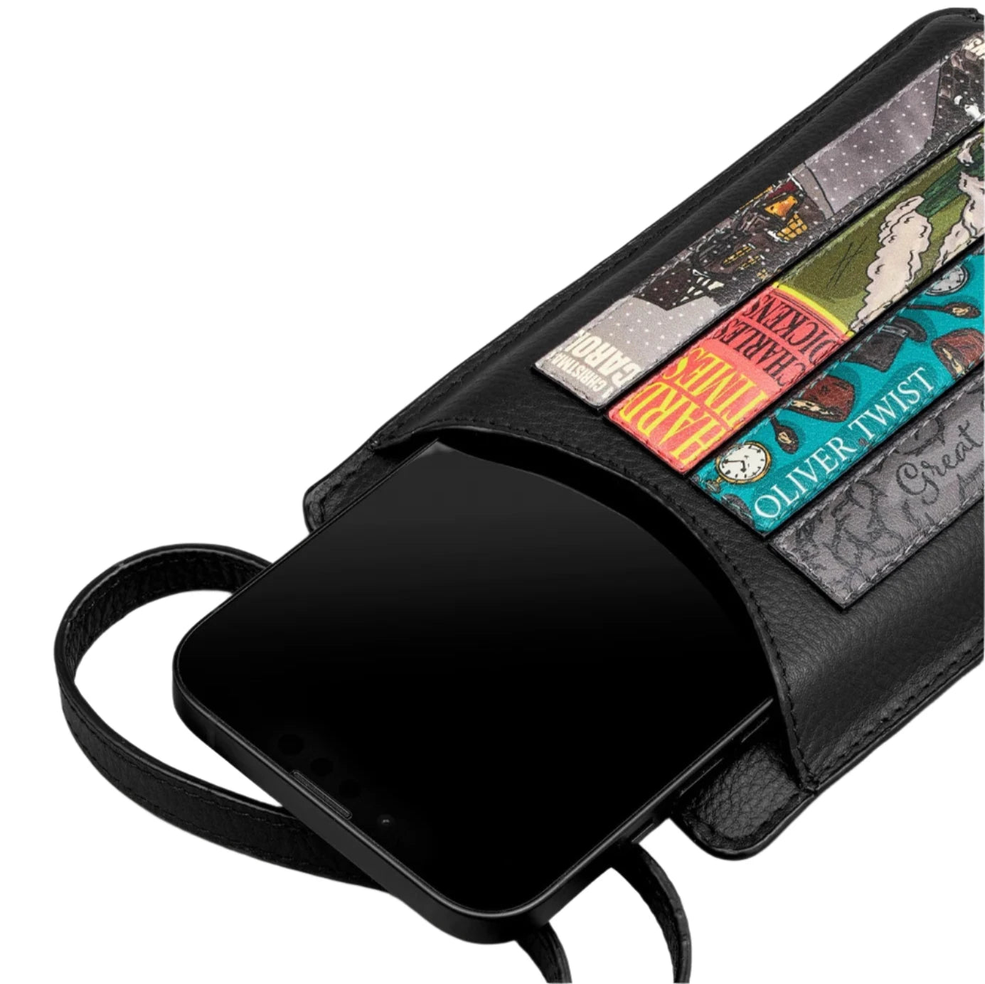 Leather Phone Case - Dickens library Black