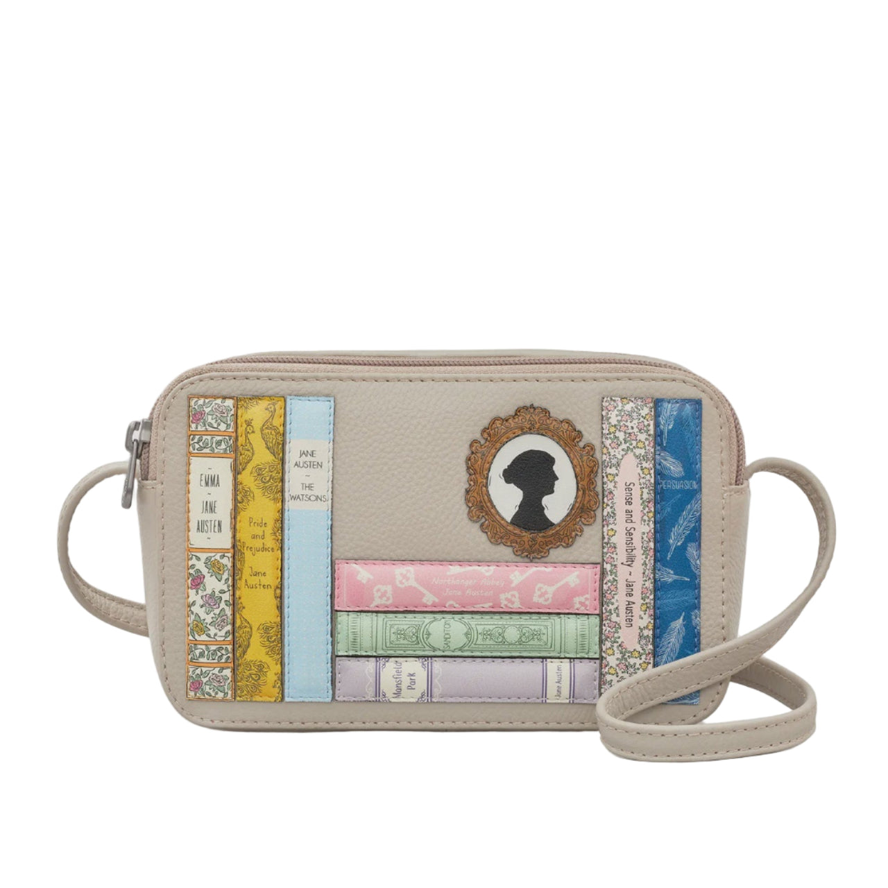 Jane Austen Bookworm Warm Grey Leather Porter Cross Body Bag