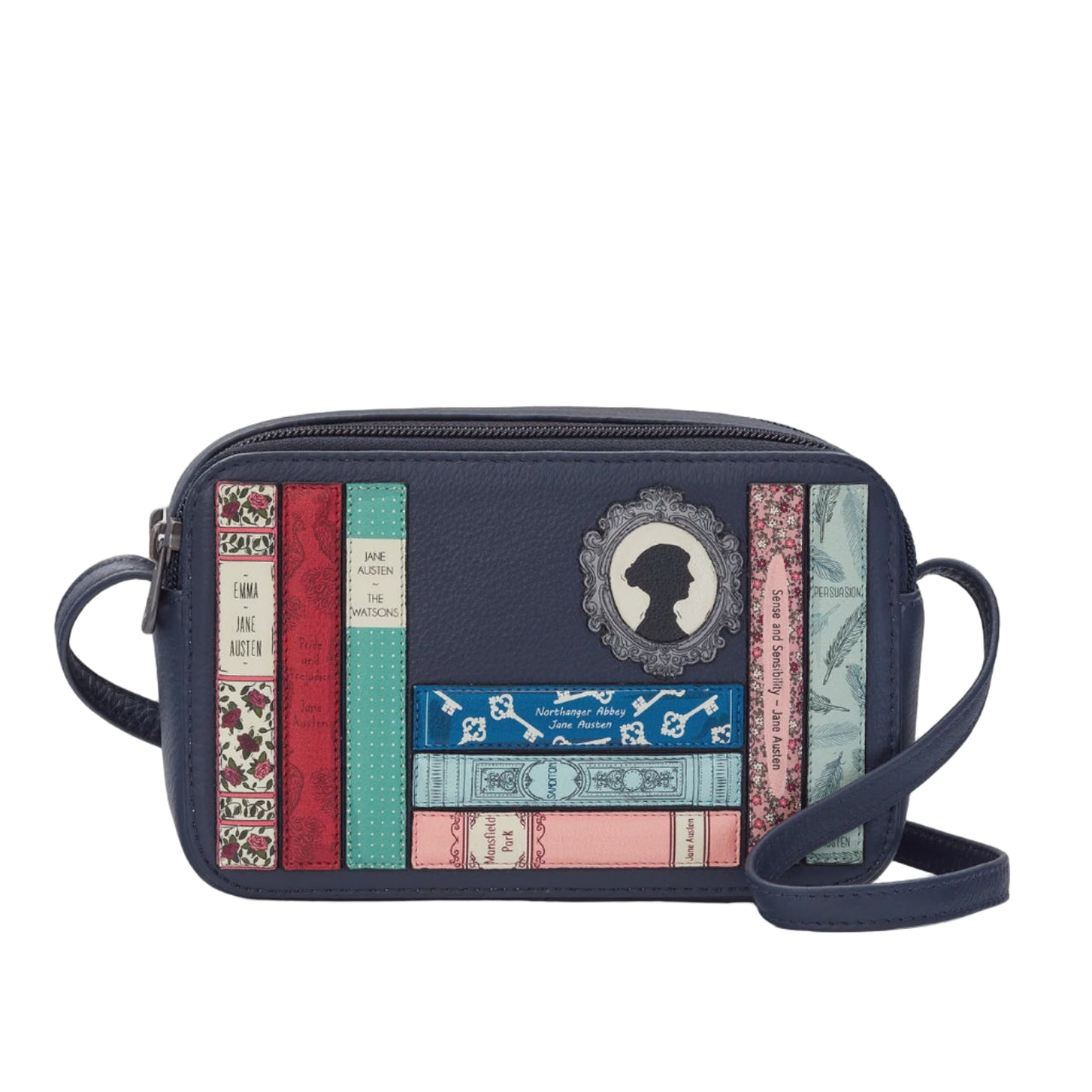 Jane Austen Bookworm Navy Leather Porter Cross Body Bag