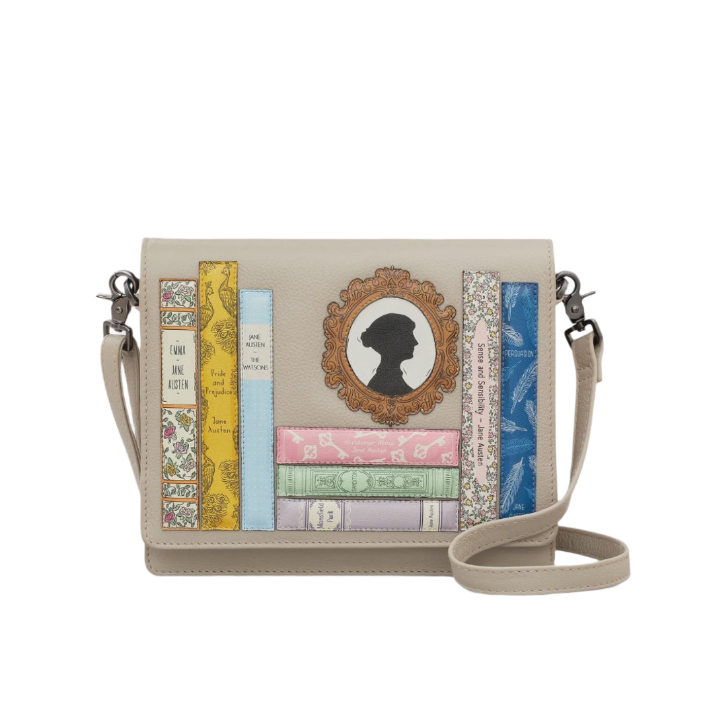Leather Flap Over Bag - Bookworm Austen Warm Grey
