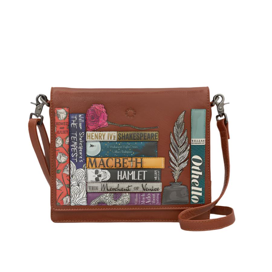 Leather Flap Over Bag - Bookworm Shakespeare Brown