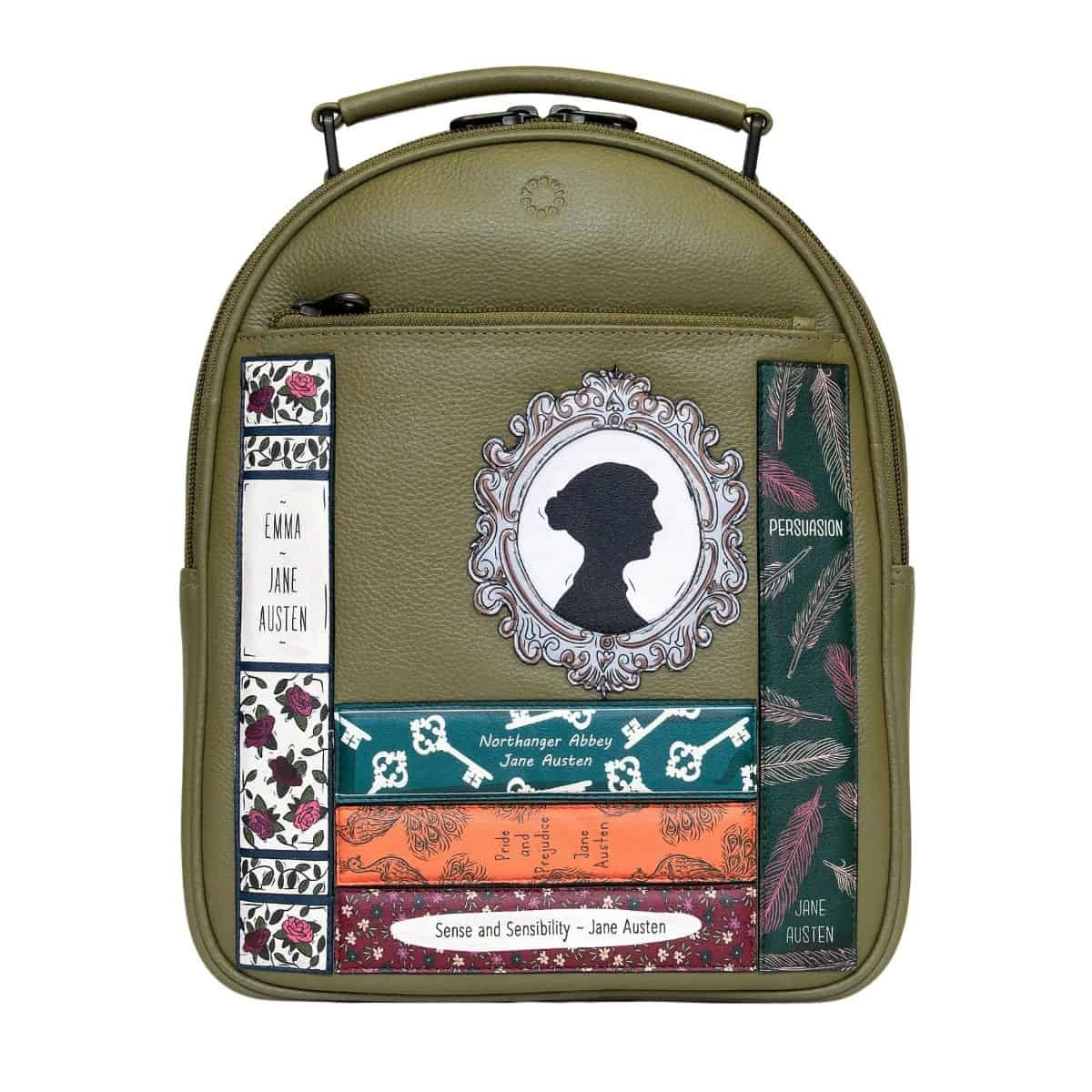 Leather Backpack - Bookworm Austen, Olive