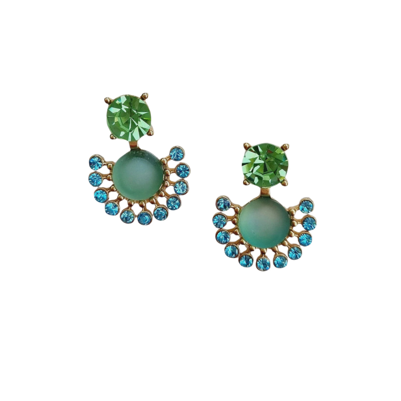 Ziva Glass Gem Stud Earrings - Green Blue
