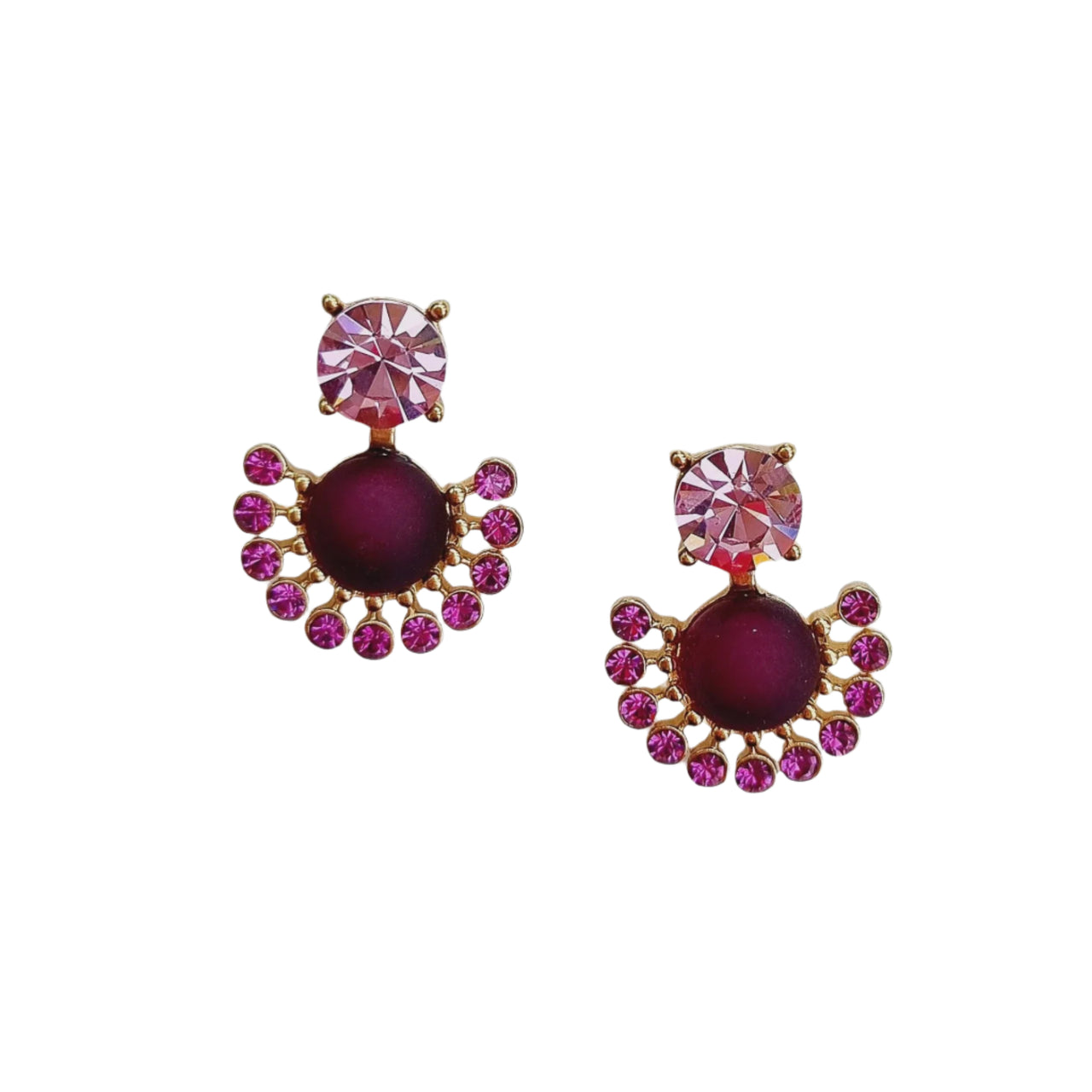 Ziva Glass Gem Stud Earrings - Pink