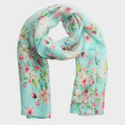 Floral Pure Silk Scarf - Teal Garden