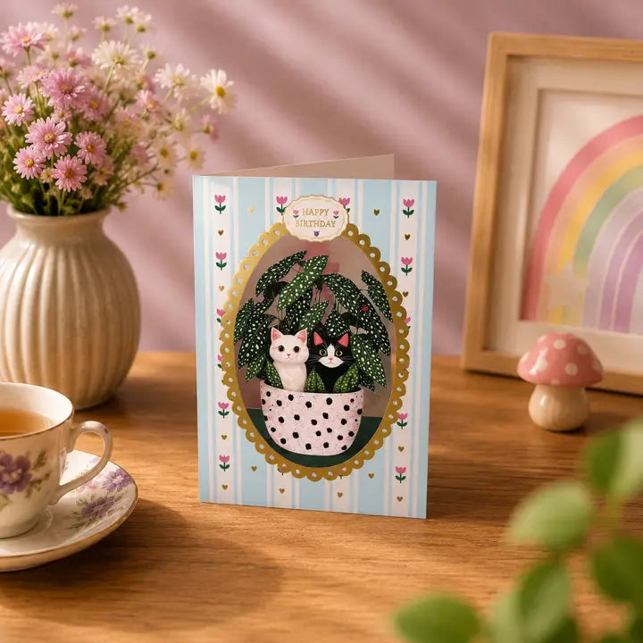 Potted Kitten Birthday Cut Art Card