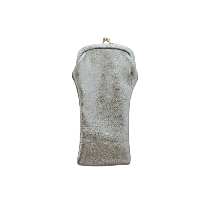 Leather Glasses Case with Retro Clasp - Platinum