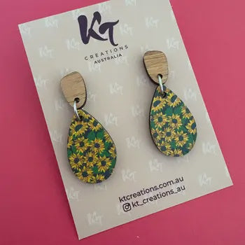 Sunflower Wooden Dangle Earrings